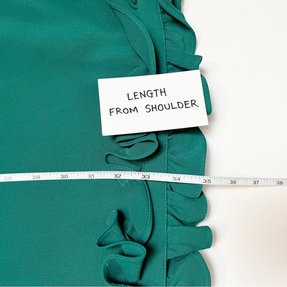 Sail to Sable Green Shift Dress 4 long sleeve mini ruffle cocktail party holiday - Picture 11 of 14